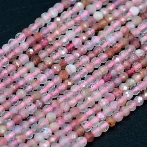 Perles de quartz rose fraise, pierres précieuses naturelles authentiques, brin complet de perles rondes facettées, 15,5 pouces, en vrac - Product Image 1