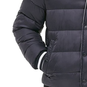 Men's Winter Hooded Puffer Jacket Solid Color Zipper Closure Windproof Casual Thick Fit Regular Sleeve Polyester <b>Wadding</b> - Product Image 3