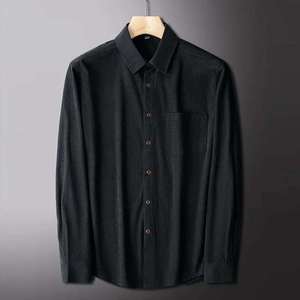 Camisa de Vestir para Hombre, de Poliéster y Algodón, Manga Larga, Cuello Mao, Color Sólido, Transpirable, Informal de Negocios, para Oficina - Product Image 1