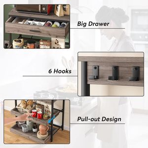 Mobiletto da Cucina a 5 Ripiani con Cassetti Scorrevoli per Forno a Microonde, Scaffale per Pasticceria con Prese Elettriche, Bar Caffè - Organizzazione Cucina - Product Image 6