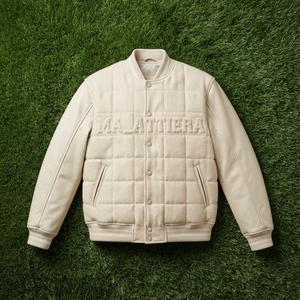 Blouson Bomber matelassé en laine et cuir pour homme, personnalisé avec broderie, col en tricot côtelé, vêtement d'extérieur haut de gamme - Product Image 5