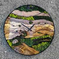 Jam Dinding Kayu dengan Desain Lumut Asli yang Diawetkan dan Jarum Penunjuk Waktu, Cocok untuk Acara Pernikahan