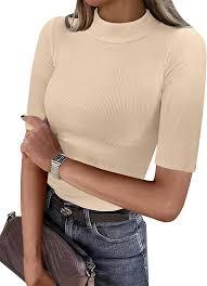 Stylishdailywear Touch Womens <b>T</b> <b>Shirt</b> Seamless Design Mock Neck Half Sleeve Sophisticated <b>Office</b> Wear - Product Image 2