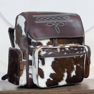 Vintage Western Genuine Cowhide <b>Leather</b> with Boot Stitch <b>Backpack</b> Purse Tooled Flap Women Travel School Fashion <b>Backpacks</b> - Product Image 2