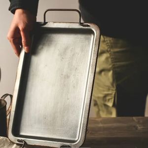 Restaurant Supplies Metal Serving Tray With Handles Dishwasher <b>Safe</b> Pewter <b>Antique</b> Finish Handmade Crafts Decorative Trays Sale - Product Image 1