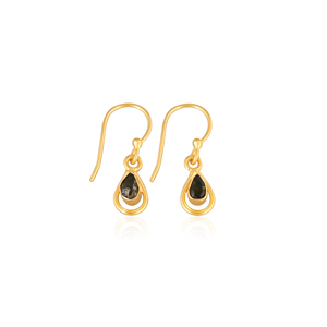 Natural Green Tourmaline Teardrop Gold Plated Brass <b>Hook</b> <b>Earrings</b> for Women Trendy Gift - Product Image 1