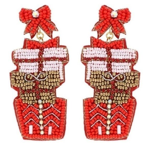 Pendientes de Navidad Hechos a Mano con Cuentas de Semillas y Bordados, Joyería Festiva con Diamantes y Perlas para Regalo de Boda o Festividades - Product Image 1