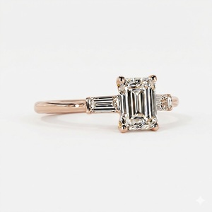 Anillo de Compromiso de Oro Blanco de 10K con Certificado IGI, 3.14CT, Color E, VS1, Corte Esmeralda, Anillo Tríptico con Corte Esmeralda, Anillo con Diamante Cultivado en Laboratorio - Product Image 2