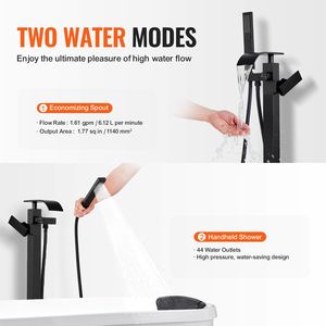 Rubinetto per vasca da bagno freestanding con doccia a pioggia, miscelatore a pavimento, rubinetto di riempimento vasca, rubinetteria con beccuccio girevole a 360 gradi e due modalità di getto d'acqua - Product Image 4