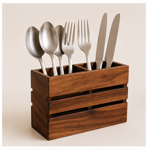 Premium Handcrafted Wooden Cutlery Holder Multi-Compartment Kitchen Utensil Organizer And Silverware <b>Caddy</b> For Dining <b>Table</b> - Product Image 4