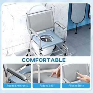 Gray 300 Lbs Rolling Shower Chair Bedside Commode Wheelchair Padded Seat <b>Backrest</b> for Seniors Disabled Bathroom Safety Equipment - Product Image 4