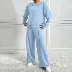 Ensemble de survêtements pour femmes, 2 pièces, surdimensionné, manches longues, tenues décontractées, sweat-shirt à col rond, pantalon de survêtement à jambes larges avec poches - Product Image 1