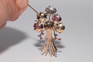 Broche de Flores con Diamantes y Rubíes Cultivados en Laboratorio, Oro de 14k Antiguo, Plata 925 Certificada, Joyería de Boda para Mujeres y Hombres - Product Image 4