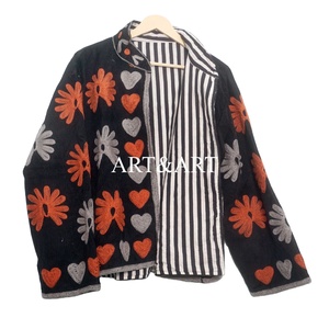 Indian Cotton Embroidery <b>Quilted</b> Jacket Autumn/Winter Women's Long Sleeve Mini Length Eco-Friendly Breathable - Product Image 4