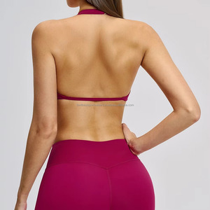 Soutien-gorge de sport uni pour femme, haut de yoga violet à col montant, vêtement de sport de maintien pour l'entraînement - Product Image 2