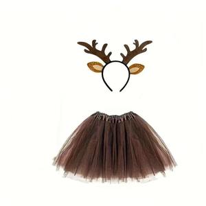 Diadema navideña para adultos con cuernos de reno, tutú, calcetines, conjunto de disfraz, accesorios para la cabeza y falda, set de pegatinas faciales - Product Image 2