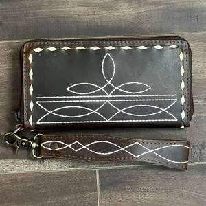 Super September Stylish Boot Stitch Genuine Leather Wallets with Hand Strap Multi-function <b>Phone</b> RFID Zipper Clutch for Women's - Product Image 4