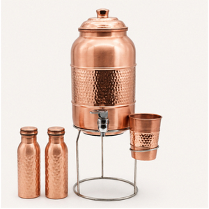 Ensemble distributeur d'eau en cuivre pur martelé avec support, réservoir de stockage authentique ayurvédique pour la santé naturelle et l'immunité - Product Image 3