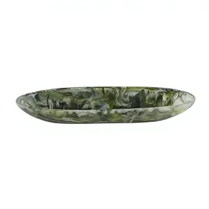 Bol de service ovale en résine marbrée verte fait main, plat moderne émaillé pour servir les aliments - Product Image 5