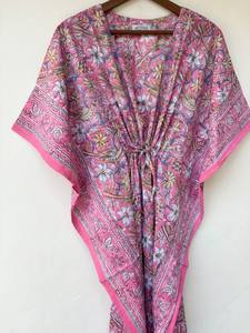 Nuevo Kaftán con Estampado Animal, Cuello en V, con Cordón Ajustable, de Algodón Suave Indio, con Encaje, Largo, para Playa o Dama de Honor - Product Image 3