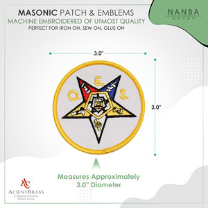 Masonic Order of the Eastern Star (OES) Embroidered Patch with White Background and <b>Gold</b> Border Iron-On for Hats & Apparel - Product Image 3