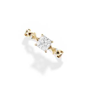 Anillo de compromiso de oro de 14 quilates con diamante talla princesa para mujer, engaste de púas, estilo floral - Product Image 1