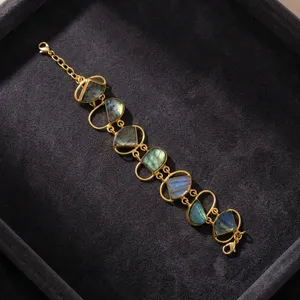 SOUMYA CREATIONS Bracelet jonc géométrique en laiton plaqué or avec breloque labradorite et pierre bleue pour femme, bijou tendance pour les occasions festives - Product Image 4