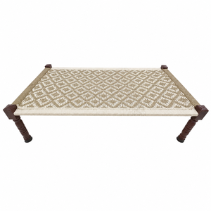 Banco Rectangular Tejido a Mano con Patrón Geométrico, Patas de Madera, Diseño Bohemio Moderno, Mueble Duradero para Interiores, para Sala de Estar - Product Image 1