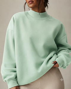 Sudadera Oversize de Cuello Alto para Mujer, Color Verde Menta Sólido, Tejido de Algodón y Bambú, Manga Larga, Moda Otoñal - Product Image 1