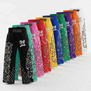 Pantalon de jogging OEM décontracté pour homme, couleur unie, motif flamme imprimé, coupe ample, en molleton avec strass, pour le fitness - Product Image 1