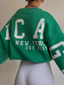 Sudadera con Capucha de Felpa con Estampado Puff Extra Grande y Logotipo Personalizado para Mujer, Sudadera Vintage de Cuello Redondo de Algodón al por Mayor para Mujer - Product Image 3