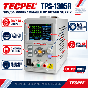 Alimentation électrique programmable CC TECPEL TPS-1305R 30V/5A - Product Image 4