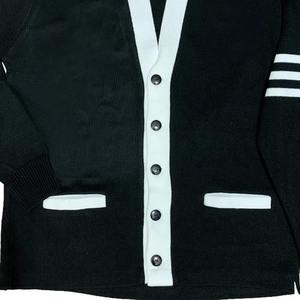 Cárdigan de Punto Negro para Hombre, Cuello en V, Manga Larga, Cierre de Botones, Estilo Otoñal, Color Sólido - Product Image 6