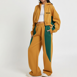 2025 New Arrived Casual Wear Oversize Color Block Sweatsuit <b>Set</b> For Women Breathable Comfortable Hip Hop Style Tracksuit - Product Image 4
