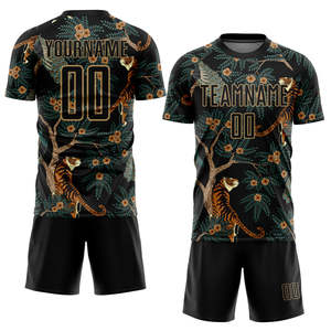 Uniforme de football personnalisé, imprimé tigre jungle, nom et numéro de l'équipe personnalisés, maillot de football, short, kit complet pour hommes, jeunes et adultes - Product Image 1
