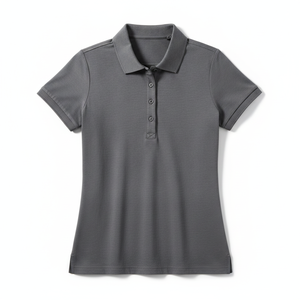 Polo de Manga Corta Gris para Mujer, 100% Poliéster, Tejido Transpirable, Color Sólido Informal, Largo Regular - Product Image 6