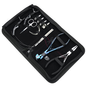 New Hair Extension Tools Kit with Tape In Hair Plier Salon Trimmer silver Weaving Needles Hair Clamps with 7 Flat Crimping Plier - Product Image 1