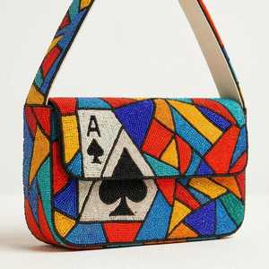 Sac à main en toile de polyester brodé à la main, motif Reine de Cœur, forme rectangulaire, thème Amour, artisanat de point de croix, idéal pour les fêtes - Product Image 4