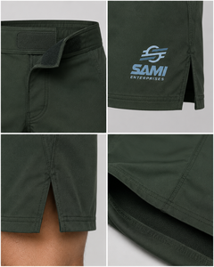 Shorts MMA unisexes pour adultes, vert, anti-transpiration, séchage rapide, coupe classique, logo imprimé sur le devant, ourlet inférieur, polyester/coton - Product Image 5