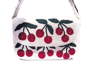 Sac à main de style artisanal Whimsy Art Craft, dupe du sac Staud |   Sac brodé de perles cerises |   Fermeture à boutons faite à la main, écologique, d'inspiration vintage, de luxe - Product Image 1