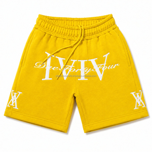 Shorts brodés avec logo personnalisé, en coton French Terry de haute qualité, avec patchs cousus, shorts délavés et usés pour hommes - Product Image 6