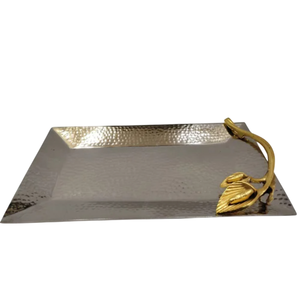 Elegant <b>Large</b> Save Tableware Food Serving <b>Tray</b> Highest Quality Metal <b>Tray</b> With Leaf Design Gold Handle Wholesale Kitchen Usage - Product Image 2