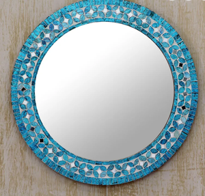 Espejo Decorativo Floral para Sala de Estar, Dormitorio, Entrada, Decoración de Pared con Marco de Mosaico Hecho a Mano - Product Image 3