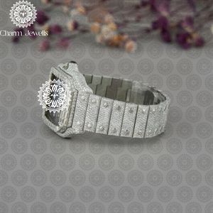 Charm_Jewells Luxury Women's Square Stainless Steel <b>Watch</b> <b>Diamond</b> Encrusted Analog Quartz Movement Folding Clasp 30mm Dial - Product Image 3