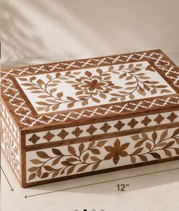 Creative Design Wood & Resin Inlay Jewelry <b>Box</b> Rectangle Storage Case 10 Inch Floral Pattern Decorative Jewelry Organizers <b>Box</b> - Product Image 4