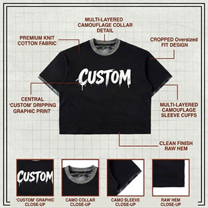 Men's Oversized Crop T-<b>Shirt</b> Short Sleeve O-Neck Knitted Solid Color Contrast Trim Casual Style - Product Image 6
