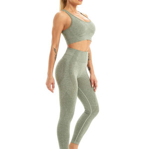 Conjunto de Yoga de 2 Piezas para Mujer, Poliéster, Espalda Cruzada, Cuello Redondo, Estampado a Cuadros, Pantalones Cortos de Cintura Alta, Cintura Elástica, Cómodo - Product Image 2