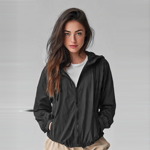 Chaqueta Cortavientos Impermeable para Mujer con Capucha y Cremallera, Manga Larga, para Calle, Aire Libre y Camping - Product Image 1