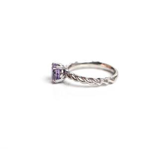 Bague de fiançailles et de mariage en argent sterling 925 plaqué or 14 carats avec améthyste taille brillant sertie à griffes, pierre précieuse de luxe pour les fêtes - Product Image 4