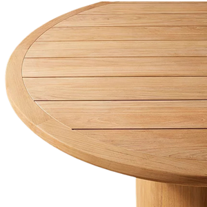 Scandinavian Luxury Outdoor Dining <b>Table</b> Solid Teak Wood Circular Slatted Surface Durable Pedestal Base for Villa Hotel Use - Product Image 2